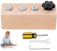 Educational Screw-Tightening Busy Board for Toddlers - Activity Board with Wooden Screwdriver Set, Fine Motor Skills & Hand-Eye Coordination Toy (4 Holes)