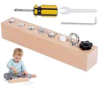 Educational Screw-Tightening Busy Board for Toddlers - Activity Board with Wooden Screwdriver Set, Fine Motor Skills & Hand-Eye Coordination Toy (8 Holes)