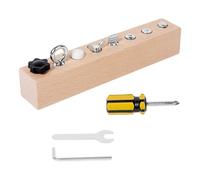 Educational Screw-Tightening Busy Board, Montessori Activity Board with Wooden Screwdriver Set, Fine Motor Skills Learning Toy for Hand-Eye Coordination and Focus Development (Wood 8 Holes)