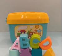 Educational Shape Sorter Toy with ABC Letters, Numbers, Mixed Colors, Building Block Barrels, Learning Puzzle Set for Toddlers