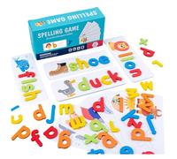 Educational Toys For 2-3 Year Olds Kid Alphabet Spell Educational Game Toy Wooden Spelling Game Alphabet Puzzles with 28 Double-Sided Word Cards for Preschool Boys Girls (A)