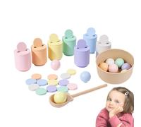 Educational Toys for - Set, Funny Hat Design, 12 Colors Balls and Cups, Color Sorting Wooden Matching Game, Rainbow Ball Cup