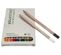 eduGREEN® - 13 Colour Colouring Pencils Set with 5mm Quality Lead in Grass Cardboard Box Plus Graphite Drawing Pencil. Certified Wood, Water Soluble Varnish and Biodegradable Embossing Foil
