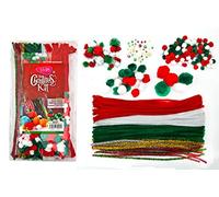 edukit Christmas Craft Kit including Pompoms, Googly Eyes, Pipe Cleaners; 312 Pieces per Pack; Festive Colours - Creating Fun Tree Decorations and Gifts