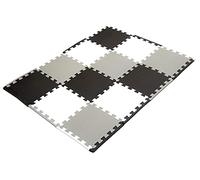 Edukit Foam Mats ; 12 Pieces and 14 Edges; 30.5 x 30.5cm; Black, Grey, White - Non-Slip Interlocking Puzzle Floor Tiles for Home, Gym, Playroom
