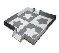 Edukit Foam Play Mat Large Stars with Borders; 24 Pieces; Extra Large Tile 61.5cm x 61.5cm; 1.2cm - Grey and White Interlocking Floor Tiles