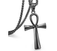 Edulex Stainless Steel Cross Ankh Necklace for Men Women, 18K Gold Plated Crucifix Pendant Bible Verse Philippians Christian Egyptian Religious 3mm Rolo Chain Jewelry Present, 24", Stainless Steel, No
