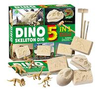 EDUMAN 5-in-1 Dinosaur Digging Kit for Kids - Excavate 5 Dino Skeletons with Tools, STEM Archeology Toys for Boys and Girls Ages 6 7 8 9 10 11 12, Educational Fossil Excavation Kit Gift