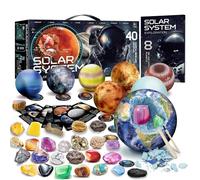EDUMAN Gemstone Dig Kit - Dig Age 6+ up 40 Real Gems & Crystals with Mining Tools, Solar System 8 Planets Science Kits for kids age 6-13, STEM Science Educational Toys, Space Toys Gift for Boys and Girls