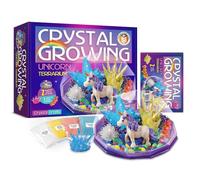 EDUMAN Unicorn Crystal Growing Terrarium Set - Complete DIY Craft Set for Self-Drawing, 4 Crystal Powder & 3 Sand Colours, STEM Science Experiment for Children from 6 Years