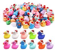 EduPlayte 55pcs Mini Ducks, 11 Colors Resin Mini ChristmaEs DuckEs Little Small Tiny Plastic DuckEs with Christmas Hat for Christmas Party Bag Fillers Indoor Decoration