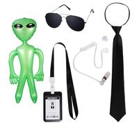 EduPlayte 6PCS Agent Costume Accessories, Secret Service Costume Set Spy Accessories, Black Sunglasses, Tie, Earplug, Lanyard, ID Card and Green Balloon, Cosplay Party Carnival Dress up