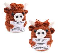 EduPlayte Funny Positive Cow, Knitted Wool Toy with Positive Card, Cute Funny Cow Plush, Creative Cute Crochet Doll, Emotional Support Cheer Up Keepsake Gift for Friends, Women, Student