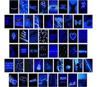 EDUS Neon Blue Posters for Aesthetic Room Decoration, Blue Wall Decor Collage Kit Prints, 50pcs 4x6 inch, Posters for Teen Girls Room Decor, Dorm Decor Trendy