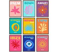 EDUS Preppy Room Decor, Art Prints Aesthetic Wall Set of 9 (8x10 inch), Poster for Bedroom Decoration, Stuff, Miami Beach Ibiza Travel Posters (UNFRAMED) (Preppy)