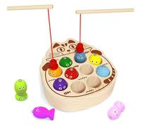 edutree Montessori Wooden Magnetic Fishing Game for Toddlers 1-3, Fishing Color Sorting Sensory Preschool Educational Learning Fine Motor Skills Toys for 2 3 4 Years Old Boys Girls (Cat Fishing Game)