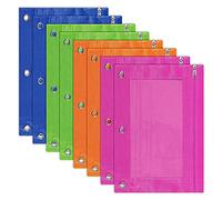 Eduuyvee 8 Pack 3-Ring Pencil Pouch, Pouch Binder, Multi-Color, Pencil Case, Clear Window, for School Supplies,