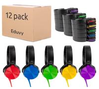 Eduvy Bulk Headphones for Classroom, 12 Pack Durable Wired School Headphones for Students. Teacher Must Haves Supplies from Elementary to College (Mixed Color)