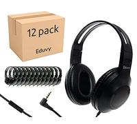 Eduvy Bulk Headphones for Classroom with Microphone, Heavy-Duty School Pack Wired Headphones for Students. Teacher Must Haves Supplies from Elementary to College (12 Pack Black)