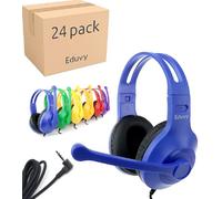 Eduvy Bulk Headphones for Classroom with Microphone, Heavy-Duty School Pack Wired Headphones for Students with Rotating Boom Mic. Teacher Must Haves from Elementary to College (24 Pack Mixed Color)