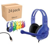 Eduvy Bulk Type C Headphones for Classroom with Microphone. Heavy-Duty School Pack Wired Headphones for Students with Rotating Boom Mic. Fits USB C Ports on laptops and Tablets. (24 Pack Mixed Color)
