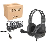 Eduvy Bulk Type C Headphones for Classroom with Microphone. Heavy-Duty School Pack Wired Headphones for Students with Rotating Boom Mic. Fits USB C Ports on laptops and Tablets. (12 Pack Black)