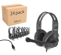 Eduvy Bulk Type C Headphones for Classroom with Microphone. Heavy-Duty School Pack Wired Headphones for Students with Rotating Boom Mic. Fits USB C Ports on laptops and Tablets. (24 Pack Black)