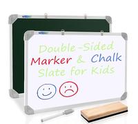 Eduway 1x1 Feet Non-Magnetic Double-Sided Slate |Front White and Back Side Green Surface | Ideal Use for Home, Office & Kids| Aluminum Frame and Smooth Melamine Surface (30x30cms)