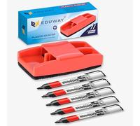 Eduway Premium Non-Magnetic Whiteboard/Chalkboard Plastic Duster Eraser| with 5 Marker | Perfect for Cleaning & Durable| Ideal for Teacher, Office, Kids, and Home |(1 Duster, 5Marker) -Assorted Color