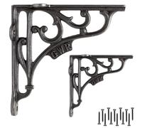 EDUWURXS Industrial Cast Iron Shelf Brackets 6x6” | Heavy Duty Wall Brackets for Shelves (Pack of 2) | Rustic Shelf Supports for Kitchen, Living Room & More (GWR)
