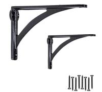 EDUWURXS Ironbridge Black Shelf Brackets 4x5.5in, Pair | Heavy-duty cast iron shelf brackets with a traditional black finish for wall-mounted wooden shelving.