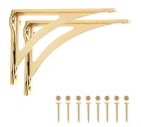 EDUWURXS Ironbridge Brass Shelf Brackets 4x5.5in Heavy Duty, Pair | Heavy-duty brass-plated shelf brackets for wall-mounted shelving with a traditional decorative finish.