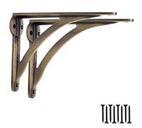 EDUWURXS Ironbridge Cast Iron Antique Brass Shelf Brackets | Heavy Duty Wall Brackets for Shelves | Rustic Supports for Kitchen, Living Room & Outdoor | 5.5x7 (Pack of 2)