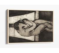 Edvard Munch The Kiss Romantic Love Bedroom Canvas Floater Frame Print Picture Art - Light Oak Frame 36 inch wide x 24 inch high
