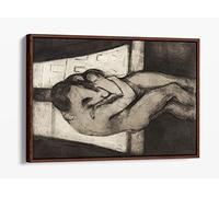 Edvard Munch The Kiss Romantic Love Bedroom Canvas Floater Frame Print Picture Art - Walnut Frame 36 inch wide x 24 inch high