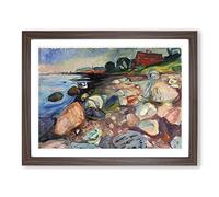 Edvard Munch The Shore with a Red House Classic Painting Framed Print | A2 Walnut Framed Wall Art | Ready to Hang | Classic Historical Picture | Living Room Bedroom Lounge Office