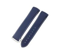 EDVENA 19/20/21mm 22mm Curved End Rubber Silicone Watch Band Compatible With Compatible With Omega Speedmaster Seamaster 300 Planet Ocean 600 Hamilton Strap (Color : Blue white line, Size : 21mm)