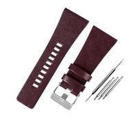 EDVENA Compatible With Diesel/POlice Watchbands Men's Wrist Large Size Watch Bands 26MM 28MM 30MM 32MM Black Brown Genuine Calf Hide Leather Strap (Color : Brown silver, Size : 30mm)