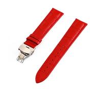 EDVENA Crocodile Pattern Watchstrap 12 13 14 15 16 17 18 19 20 21 22 24mm Genuine Leather Watch Band Metal Butterfly Buckle Wrist Belt(Red,16mm)