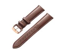EDVENA Genuine Leather Litchi Pattern Soft Strap Men's Ladies Pin Buckle Elephant Grey Apricot Purple Watch Accessories(Dark brown rose,15mm)