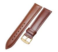 EDVENA Genuine Leather Smooth Watch Strap With Pin Buckle 18 19 20 22 21 24mm Black Brown Watchband Accessories(Brown gold buckle,24mm)