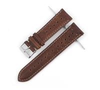 EDVENA Genuine Leather Watch Band 18mm 20mm 22mm 24mm Breathable Porous Wristband Watch Bracelet Handmade Stitching For Men Watchstrap(Coffee-white wire,18mm)