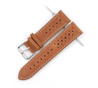 EDVENA Genuine Leather Watch Band 18mm 20mm 22mm 24mm Breathable Porous Wristband Watch Bracelet Handmade Stitching For Men Watchstrap(Brown-white wire,19mm)