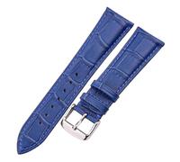 EDVENA Genuine Leather Watch Band Crocodile Pattern Cowhide 18 19 20 21 22 24 Mm Black Brown Blue Red Bracelet Strap(Blue Silver Buckle,18mm)
