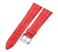 EDVENA Genuine Leather Watch Band Crocodile Pattern Cowhide 18 19 20 21 22 24 Mm Black Brown Blue Red Bracelet Strap(Red Silver Buckle,19mm)