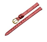 EDVENA Genuine Leather Watch Band For Style Watchband Women's Small Size Thin Soft Comfortable Strap Red 7 8 9 10mm Wristband(Dark red-Golden,6mm)