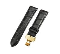 EDVENA Genuine Leather Watch Strap Compatible With Tissot T035 Men Soft Comfortable Curved Wristband Butterfly Clasp Watchband 22 23 24mm(Black-Golden-B1,23mm)