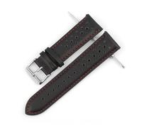 EDVENA Genuine Leather Watch Strap Porous Breathable Watchband 18mm 20mm 22mm 24mm Handmade Stitching Men Watch Bracelets Replacement(Black-red line,20mm)