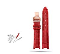 EDVENA Genuine Leather Watchband 20mm X 12mm 18mm X 10mm Compatible With Pasha Men Women Watch Band Butterfly Clasp Wrist Strap(Red rose buckle,20-12mm)
