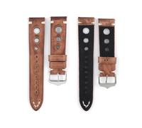 EDVENA Handmade Genuine Leather Watchband 20mm 22mm 24mm Vintage First Layer Cowhide Watch Strap Bracelet Replacement For Men(Brown,24mm)